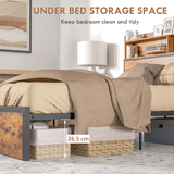HOMCOM 4ft6 Double Metal Bed Frame with Storage Headboard & Under Bed Storage – Bedroom Furniture