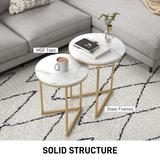 HOMCOM Nesting Coffee Table Set of 2 with Marble-Effect Tops and Gold-Tone Metal Frame – Living Room Side Tables