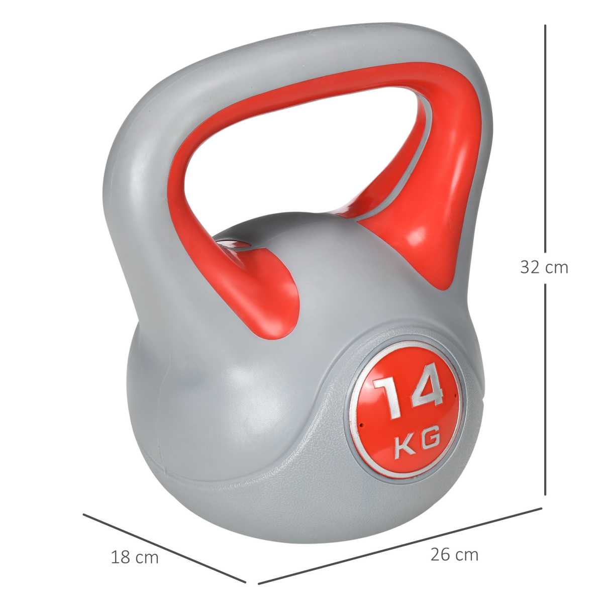 SPORTNOW 14kg Kettlebell with Wide Handle and Plastic Coating – Home Gym Strength Training Weight, Red and Grey