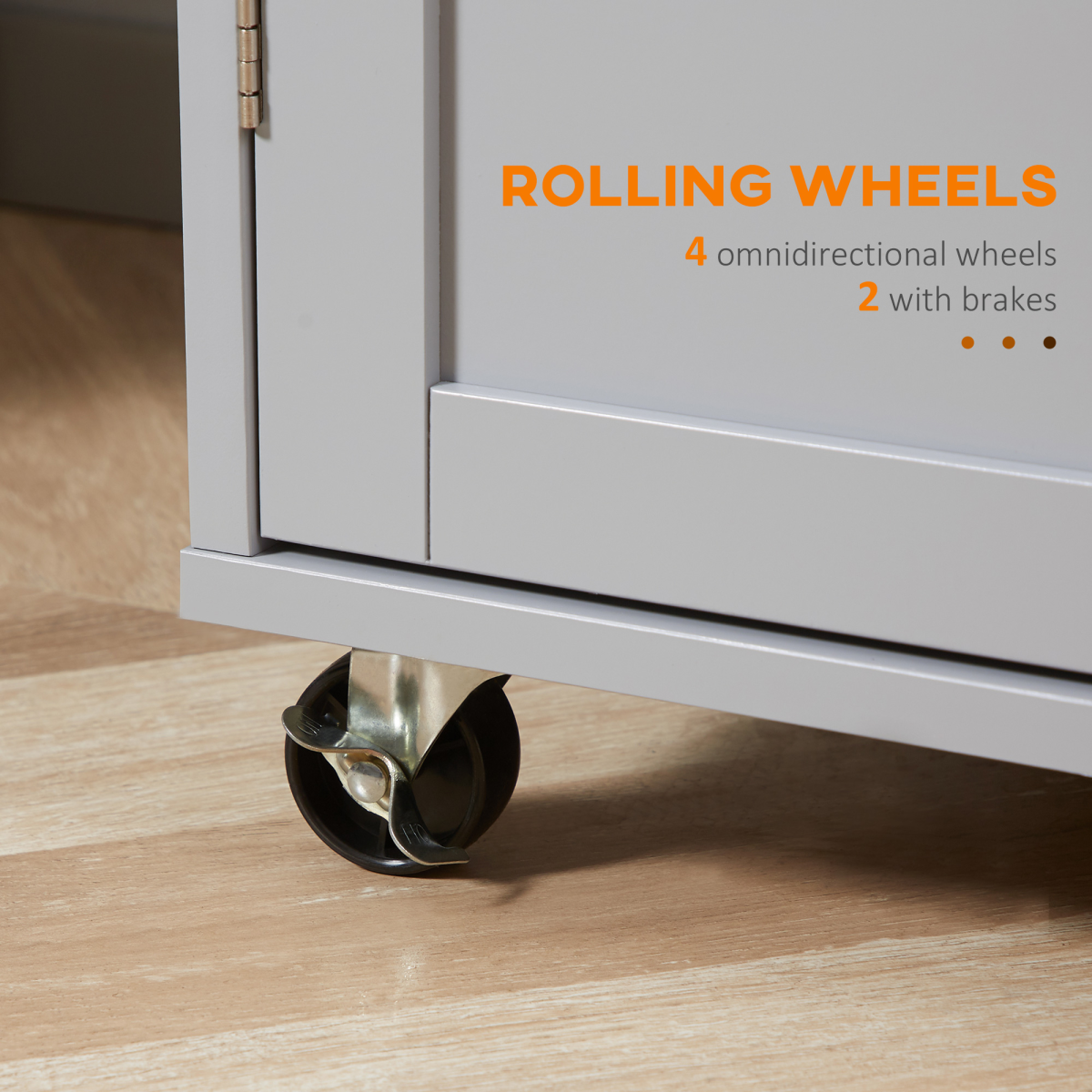 Rolling Kitchen Cart with Rubberwood Top, Towel Rack, Hooks, Drawers & Open Shelf – Grey