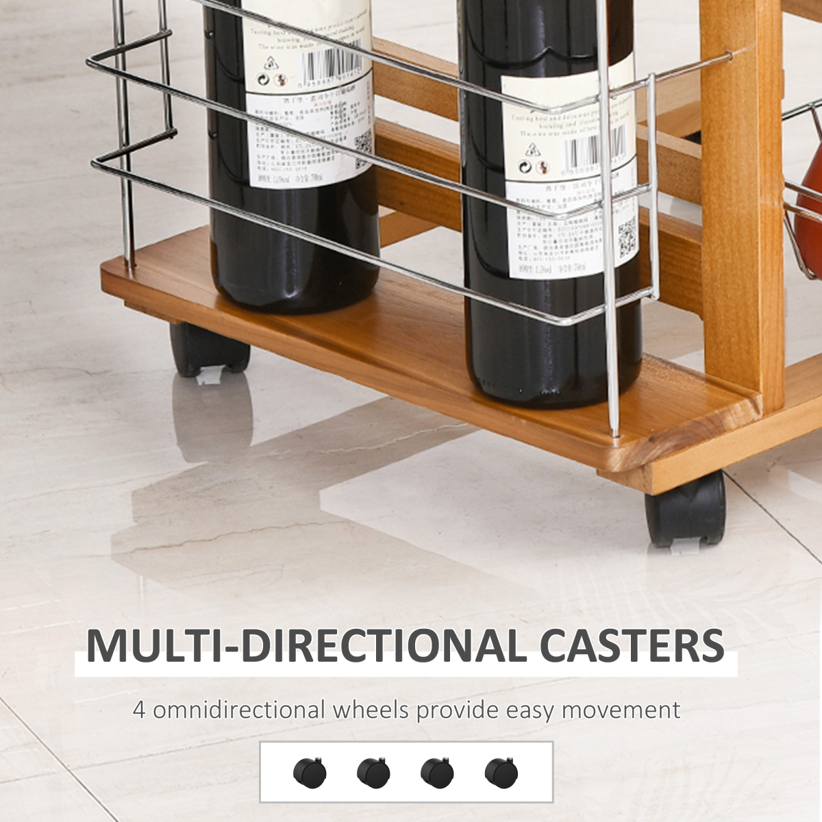 HOMCOM Multifunction Kitchen Island Trolley with Drawer, Side Racks & Castor Wheels – Brown