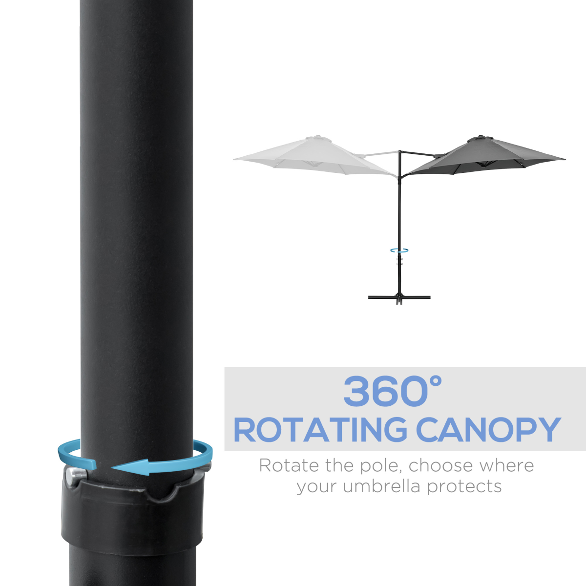 Outsunny 2.5M Garden Cantilever Parasol with 360° Rotation & Cross Base – Offset Patio Shade, Dark Grey