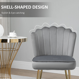HOMCOM Velvet-Feel Shell Accent Chair with Metal Legs – Scalloped High Back Armchair, Grey