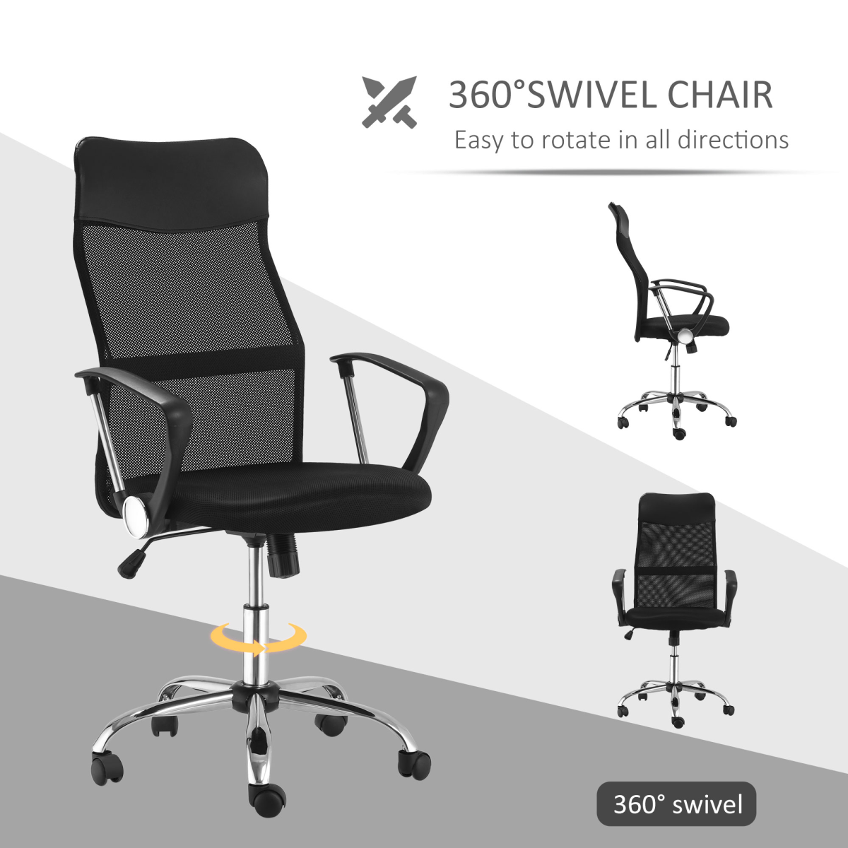 HOMCOM High Back Mesh Executive Office Chair with Faux Leather Top – Black Ergonomic Desk Chair