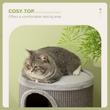 PawHut Cat Barrel Tree Tower for Indoor Cats and Kittens with Sisal Cover and Cosy Platform – Light Grey