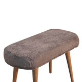 Artisan Furniture Solid Wood Mocha Faux Fur Bench – Upholstered Bedroom & Living Room Seat, Oak-ish Legs, Brown