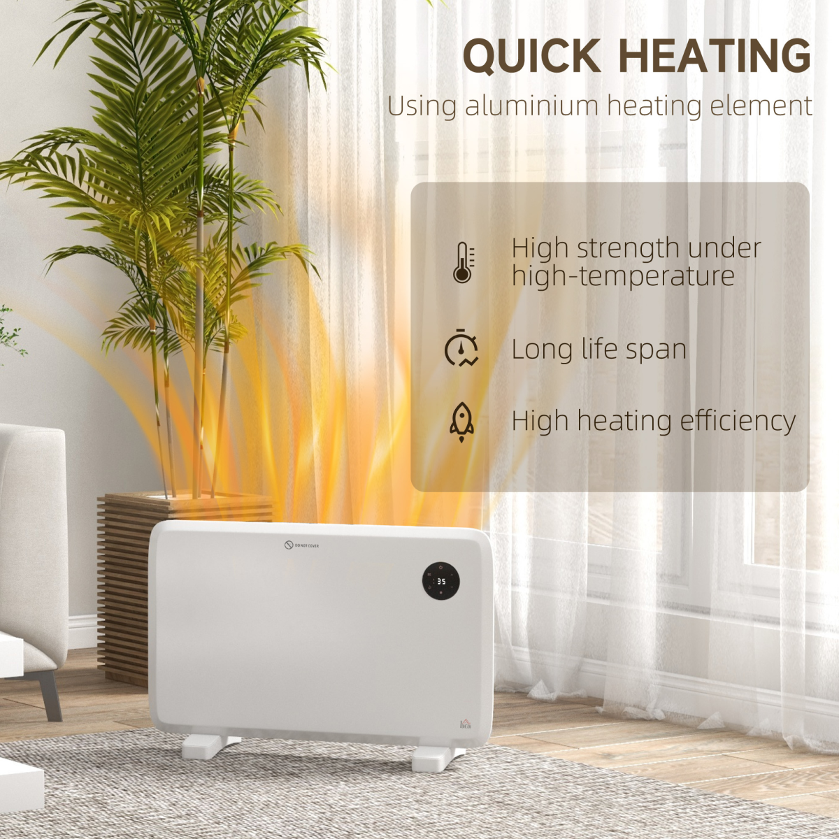 HOMCOM 1200W Electric Convector Heater with Quiet Fanless Design & LED Display – Freestanding or Wall Mounted, White
