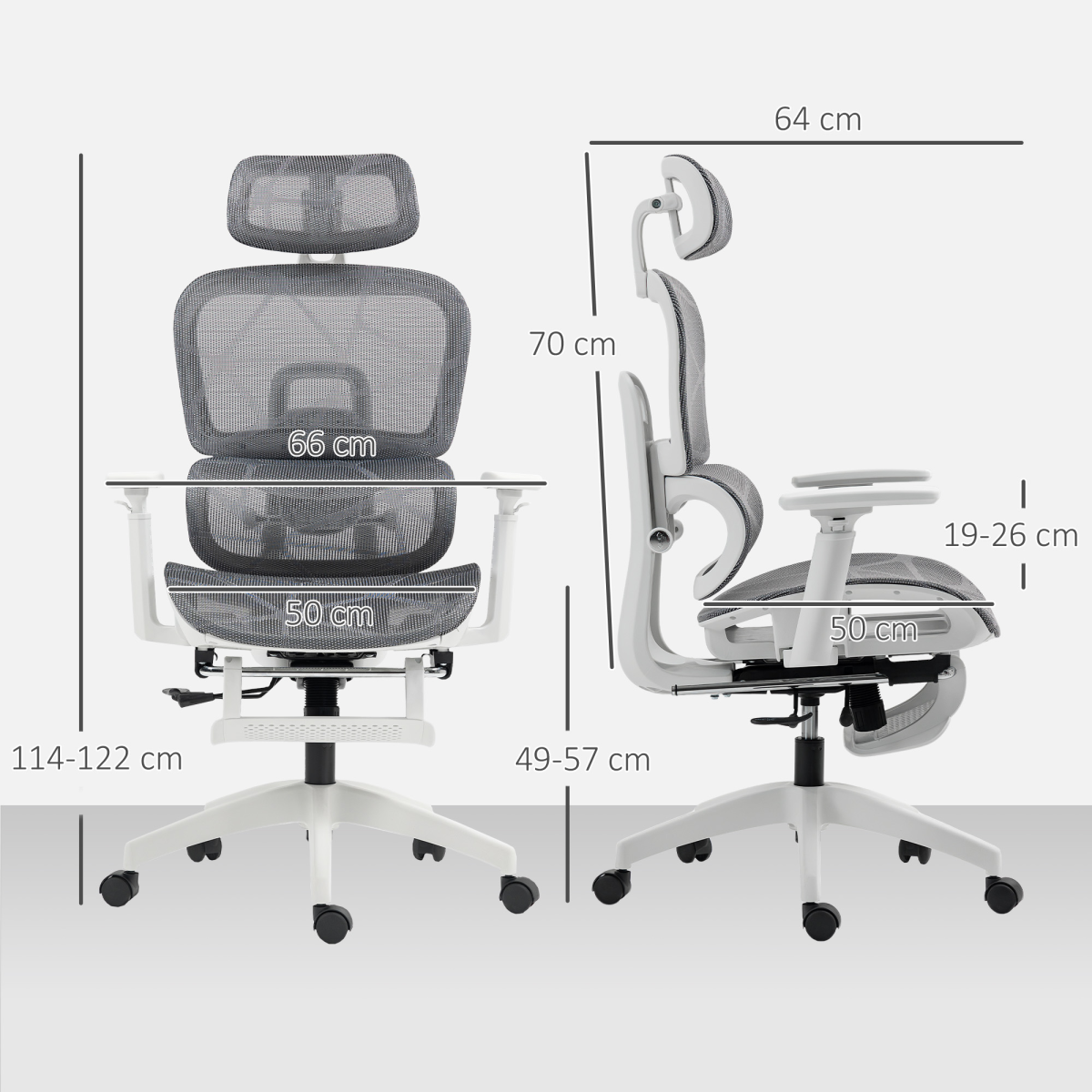HOMCOM Ergonomic Mesh Office Chair with 3D Armrests, Adjustable Headrest & Footrest – Grey