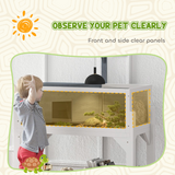 PawHut Wooden Tortoise House with Storage Shelf, Lamp Stand & Clear Observation Windows – White and Grey
