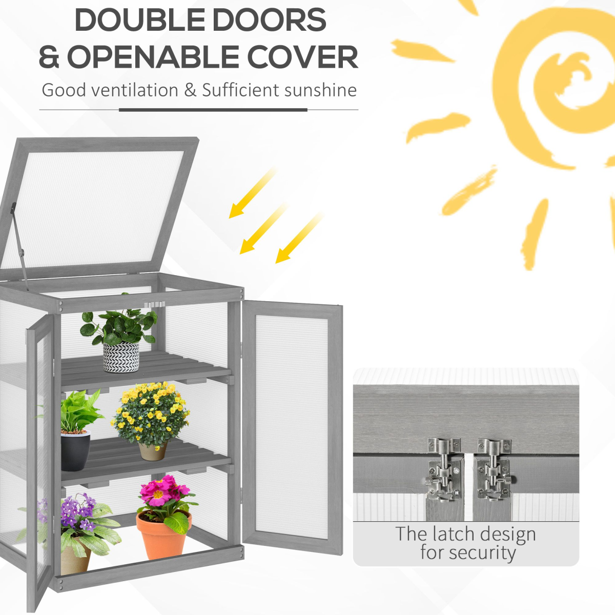 Outsunny 3-Tier Wooden Mini Greenhouse Cold Frame with Polycarbonate Panels & Flip-Top Lid – Plant Shelf