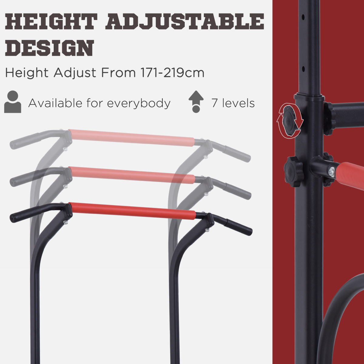 HOMCOM Power Tower with Adjustable Height, Pull Up Bar & Dip Station – Free Standing Steel Workout Station