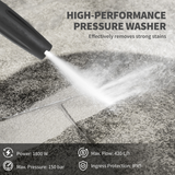 1800W High Pressure Washer with Snow Foam Bottle, 150 Bar, 6m Hose – Car and Patio Cleaner, Yellow
