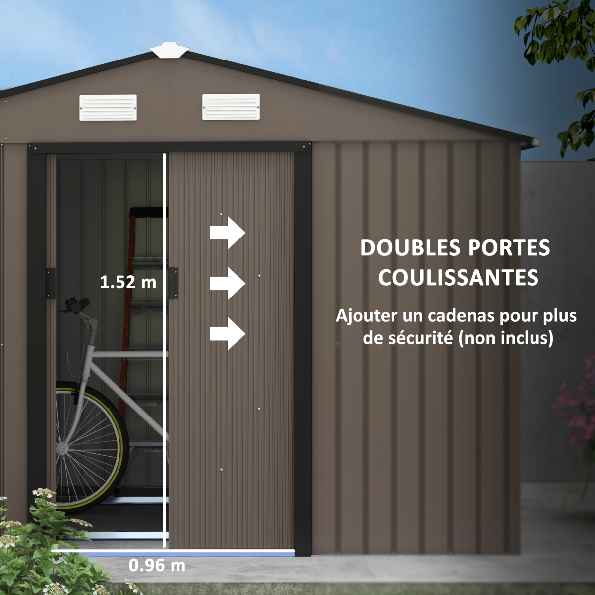 Outsunny 9x6ft Metal Garden Storage Shed with Double Sliding Door & Ventilation – Tool Store, Brown