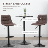 HOMCOM Set of 2 Adjustable Swivel Bar Stools with Footrest – Quilted Faux Leather Home Pub Stools, Brown