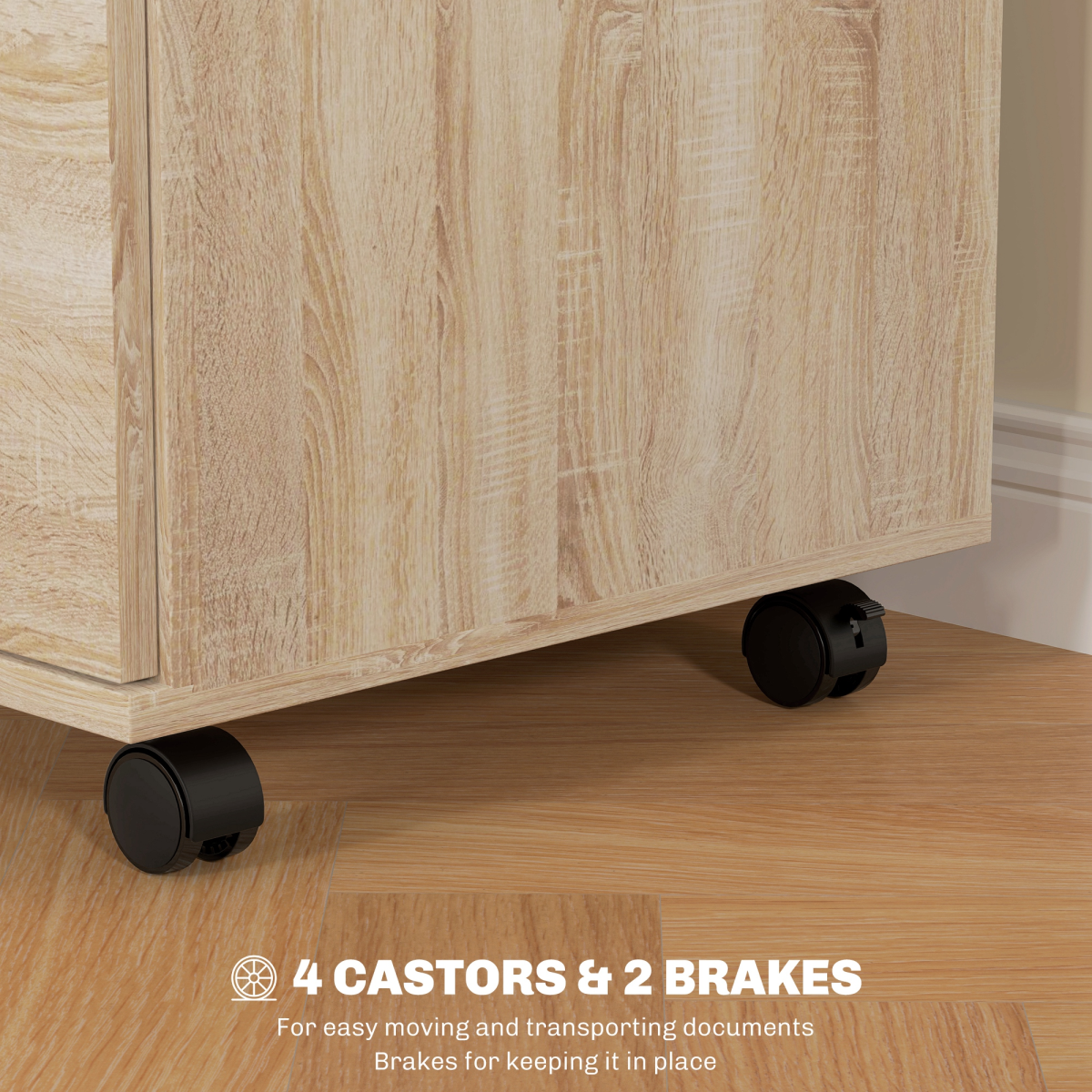 HOMCOM Mobile Pedestal Filing Cabinet with 2 Drawers, Lockable Top & Wheels – Office Storage, Oak Effect