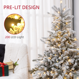 HOMCOM 5ft Artificial Christmas Tree with Realistic Snow Branches and 200 Warm White LED Lights – Auto Open