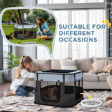 Foldable Pet Playpen with Mesh Windows, Doors & Ground Stakes – Indoor Outdoor Small Animal Enclosure