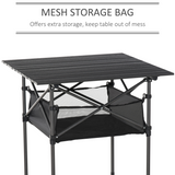 Aluminium Roll-Top Folding Camping Table with Mesh Storage Bag – Portable Picnic Table, Black