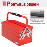 DURHAND 3-Tier Metal Tool Box with 5 Collapsible Trays – Professional Steel Toolbox for DIY, Red