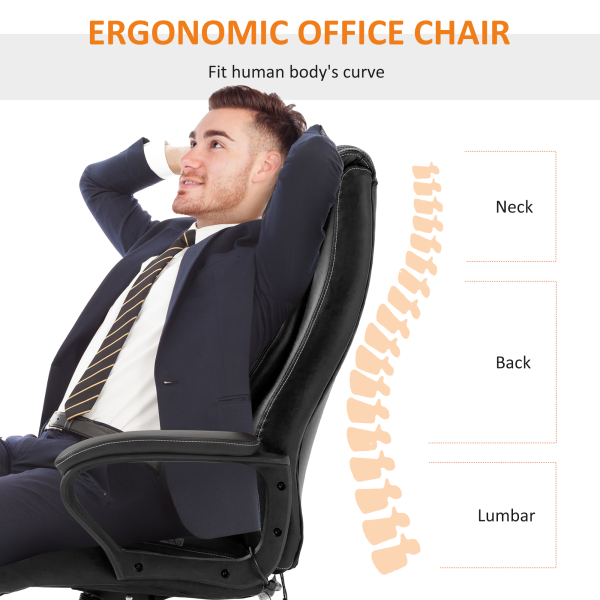 High Back Executive Massage Office Chair with 6-Point Vibration & Wired Remote – PU Leather, Black