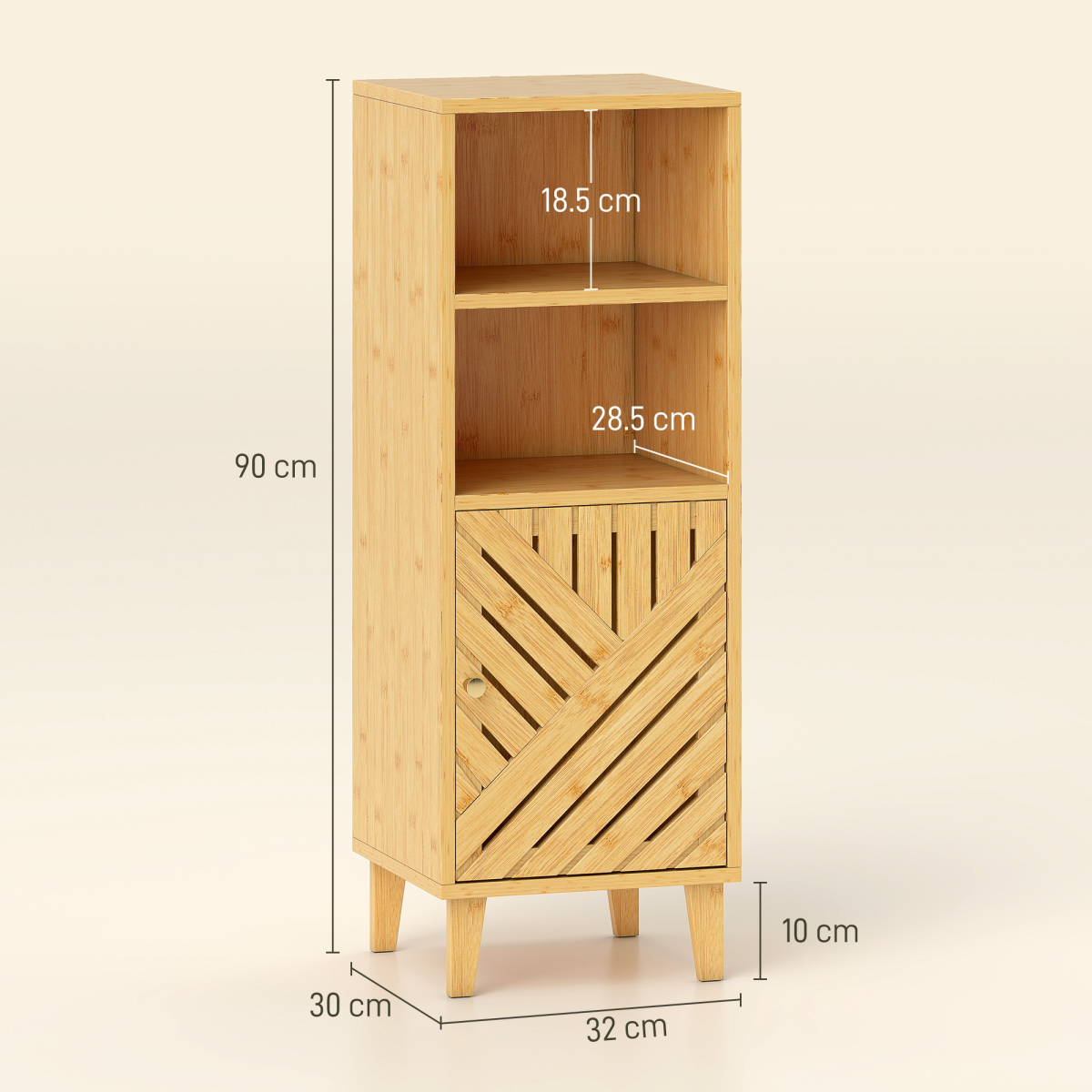 HOMCOM Narrow Bathroom Storage Cabinet with Open Compartments & Bamboo Door – Slim Floor Cabinet, Natural