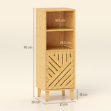 HOMCOM Narrow Bathroom Storage Cabinet with Open Compartments & Bamboo Door – Slim Floor Cabinet, Natural