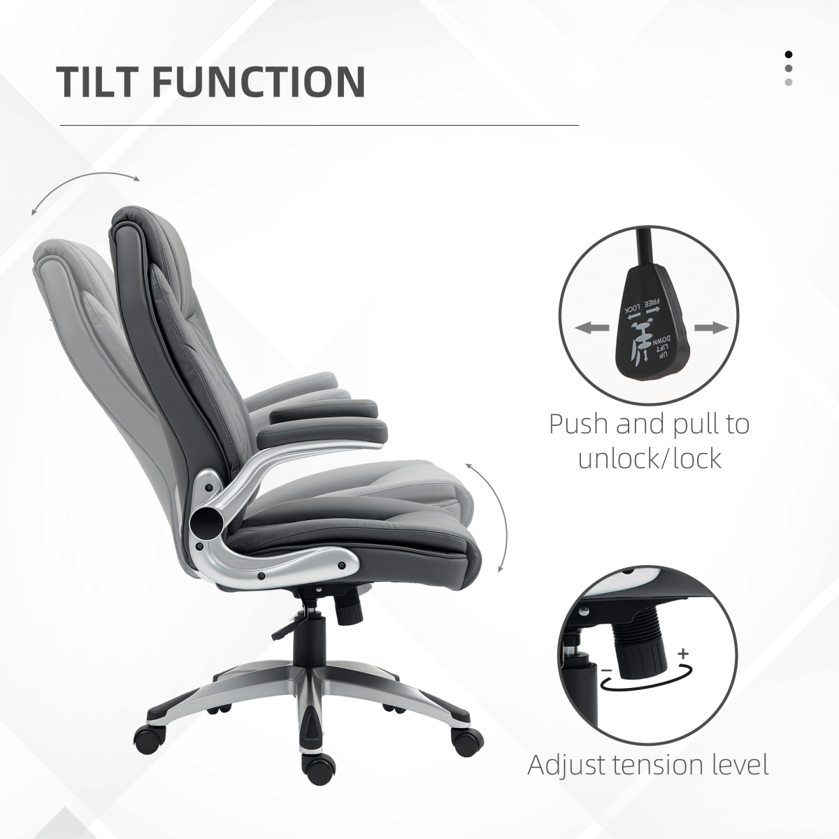 Vinsetto High Back Executive PU Leather Office Chair with Headrest & Rocking Function – Dark Grey
