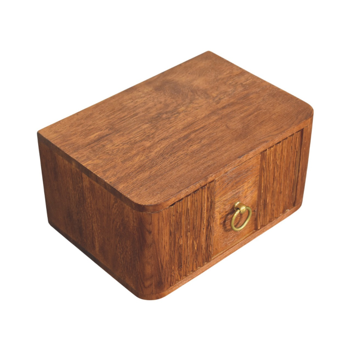 Artisan Furniture Aurelia Wall Mounted Bedside Table, 1 Drawer & Brass Ring Pull – Tiger Oak Finish, Brown