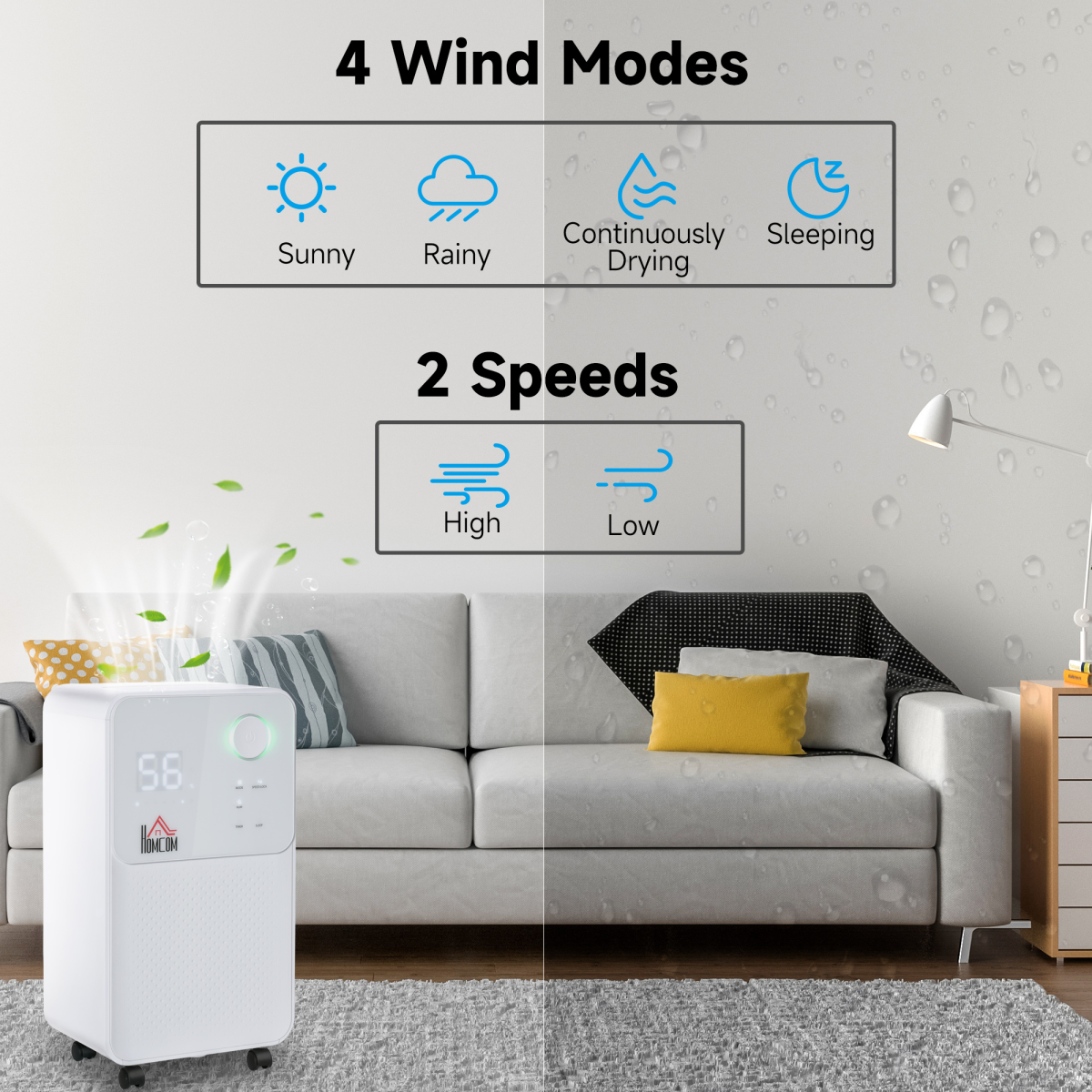 HOMCOM Portable Dehumidifier 12L/Day with 2000ml Tank – Quiet Damp Control for Home & Laundry Room