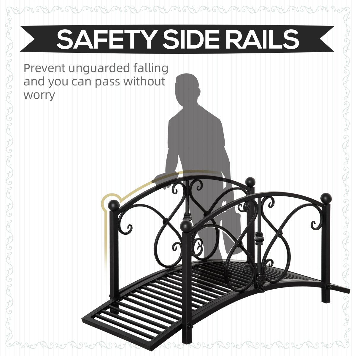 Outsunny Decorative Metal Garden Bridge with Safety Rails, 102cm – Arched Footbridge for Streams & Ponds