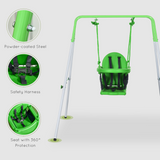 Outsunny Nursery Swing with Safety Seat Belt and Back Support, Powder-Coated Steel – Indoor & Outdoor, Green
