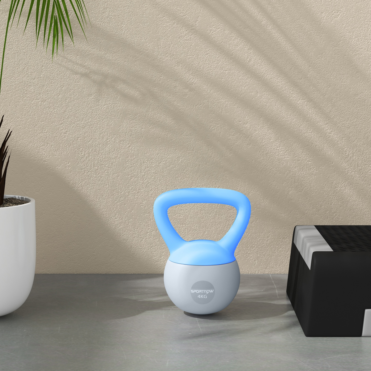 4kg Soft Kettlebell with Non-Slip Handle & Flat Base – Home Gym Strength and Cardio Training, Light Blue and Grey