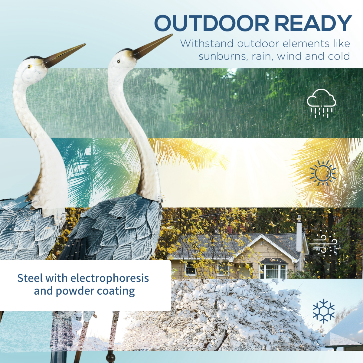 Outsunny Steel Crane Garden Ornaments – 2 Pcs, Multi-Colour