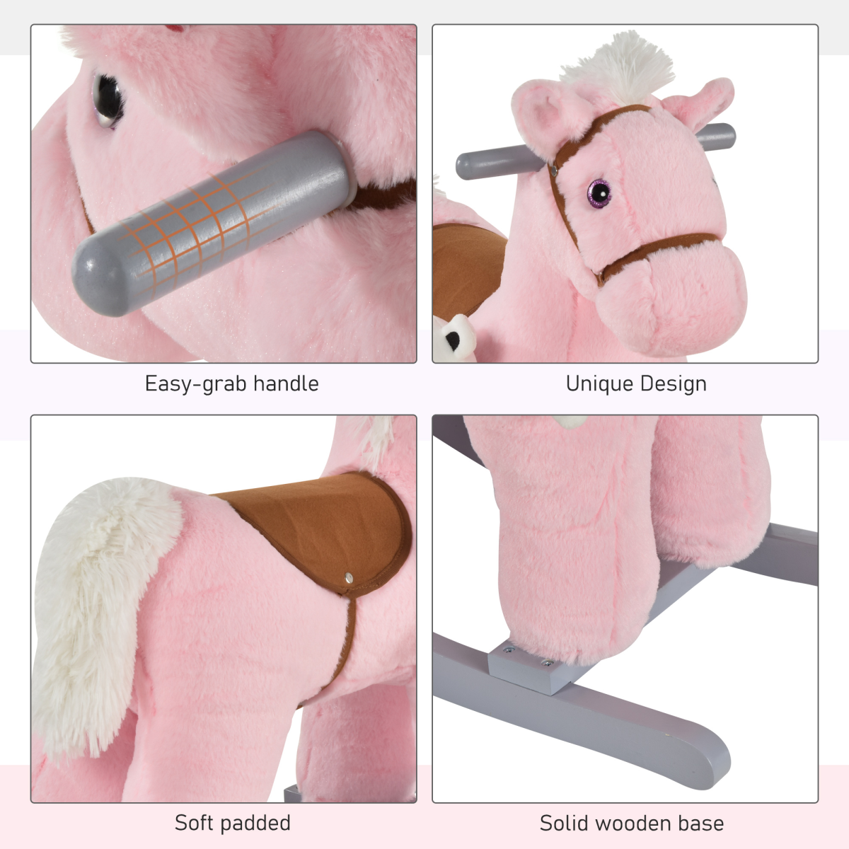 Kids Plush Rocking Horse with Padded Seat & Animal Sounds – Ride-On Toy for Toddlers 3+ Years, Pink