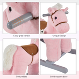 Kids Plush Rocking Horse with Padded Seat & Animal Sounds – Ride-On Toy for Toddlers 3+ Years, Pink