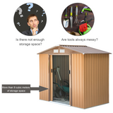 Outsunny 9 x 6ft Metal Garden Shed with Sliding Double Door & Ventilation – Khaki Outdoor Storage