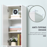 kleankin Slim Mirrored Tallboy Bathroom Cabinet with 5 Shelves – Space-Saving Storage, White