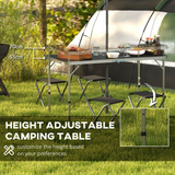 Outsunny Folding Camping Table and 4 Chairs Set with Adjustable Height & Parasol Hole – Aluminium, Black and Silver