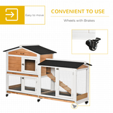 PawHut Wooden Rabbit Hutch & Guinea Pig Cage with Wheels, Run, Slide-Out Tray & Ramp – Two-Floor Outdoor House