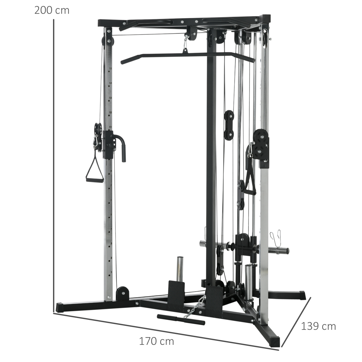 SPORTNOW Home Gym Machine with 15 Adjustable Positions, Dual Pulleys and Pull-Up Station – Workout Station