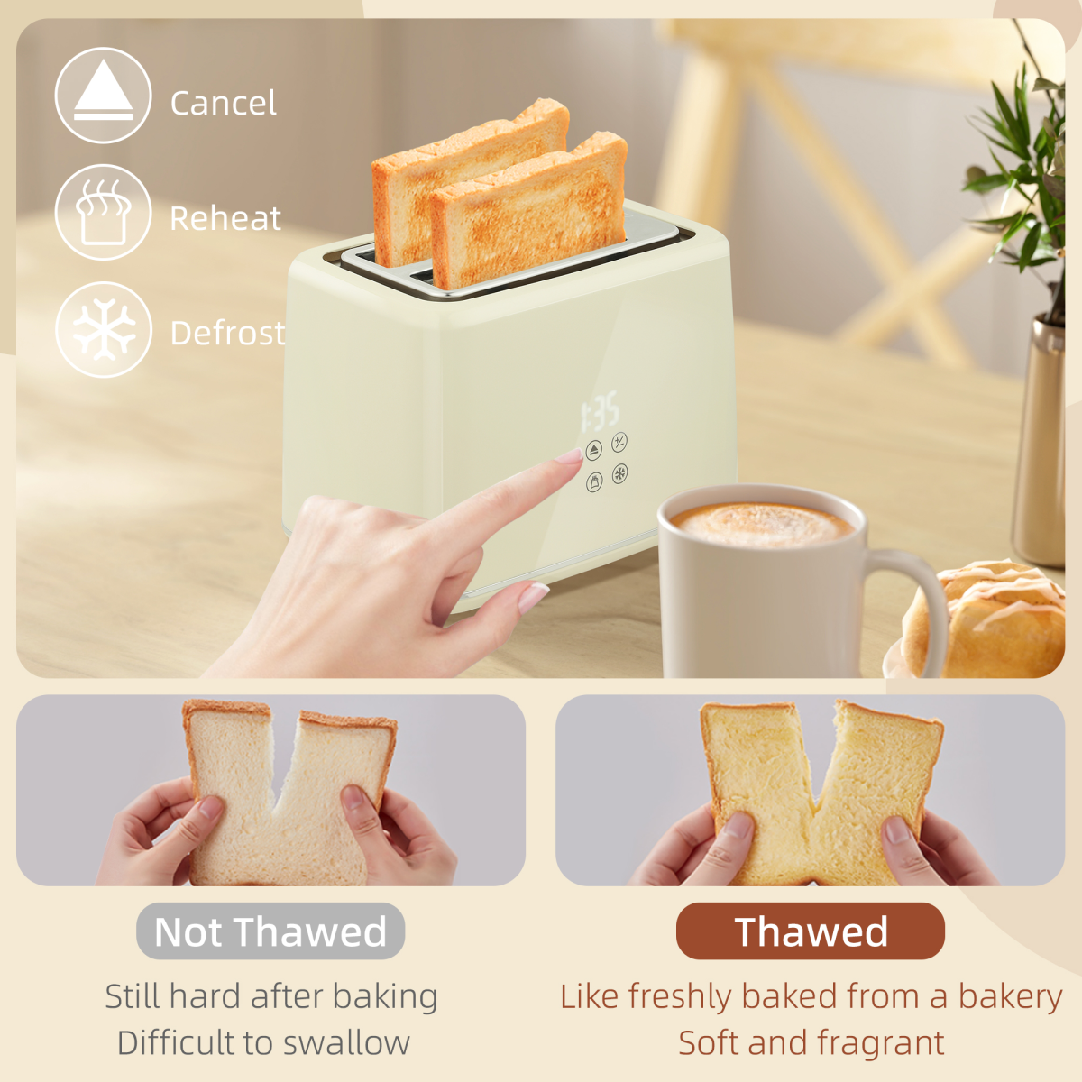 Stainless Steel Kettle and Toaster Set with 3000W Kettle & Browning Control – Matching Kitchen Duo, Beige