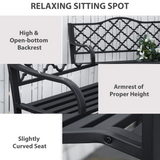 Outsunny 2-Seater Vintage Garden Bench with Steel & Cast Iron Frame, Slatted Seat – Matte Black
