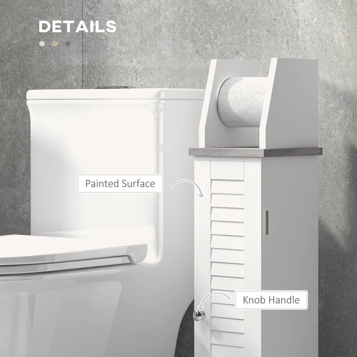 kleankin Slim Toilet Roll Storage Unit with Cupboard and Adjustable Shelf – Louvered Door Bathroom Cabinet, White