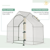 Outsunny Walk-In Greenhouse with Steel Frame, Roll-Up Window & Zipped Door, 180 x 100 x 165cm – White