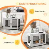 PawHut Dog Kennel End Table with Two Doors & Soft Cushion – Indoor Crate for Large Dogs, White