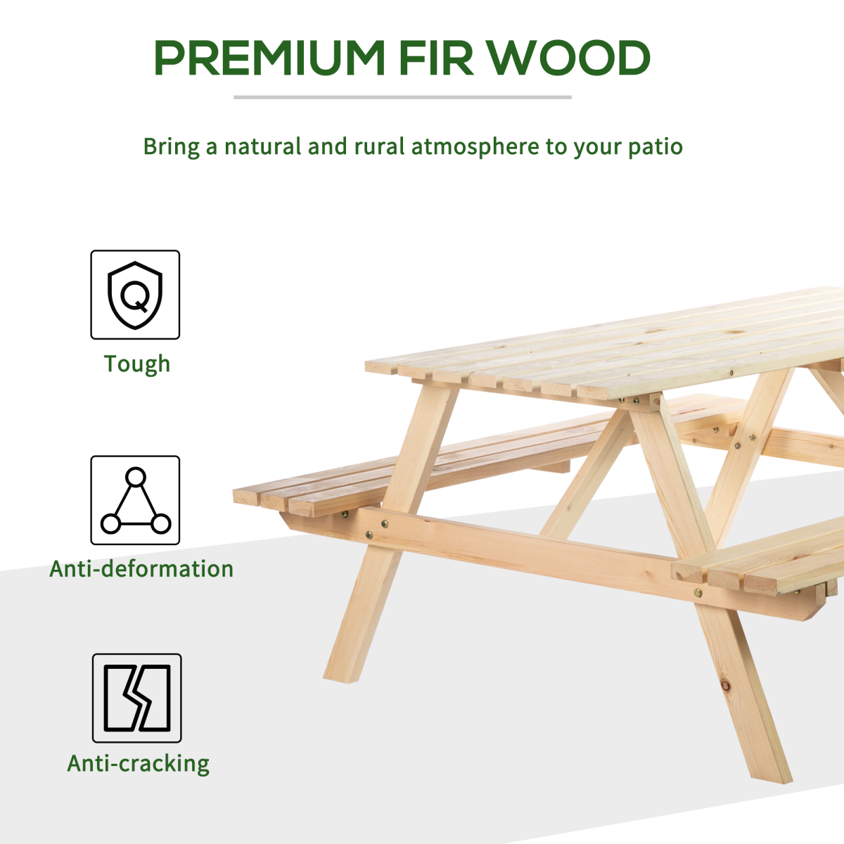 Outsunny 4-Seater Wooden Picnic Table Set with Parasol Cutout, Hand-Finished Fir Wood – Pub-Style Seating