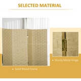 4-Panel Folding Room Divider, Wave Fibre Woven Wicker Effect Privacy Screen with Wood Frame, Brown