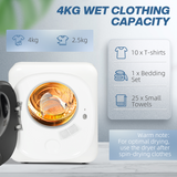 HOMCOM 4kg 800W Compact Vented Tumble Dryer with Deodorise Cycle & Smart Mode – Small Space Laundry Dryer