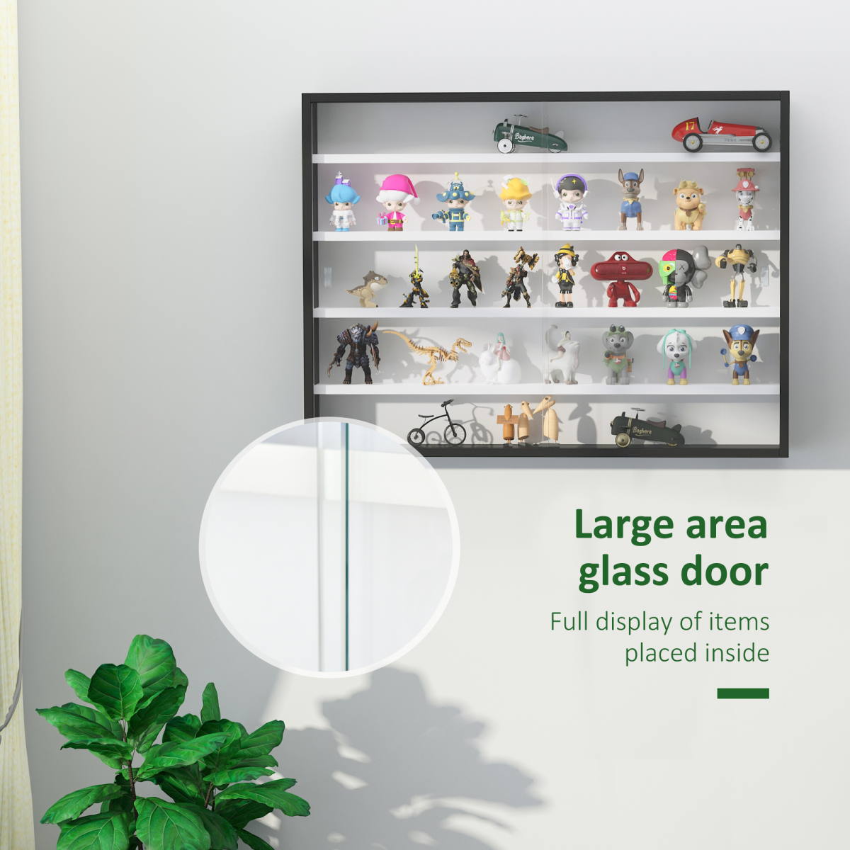 HOMCOM 5-Tier Wall Display Cabinet with Glass Doors & Adjustable Shelves – Collectibles Storage, Black/White