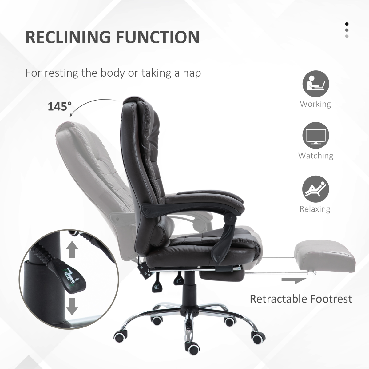 High Back Executive Reclining Office Chair with Retractable Footrest & Lumbar Support – PU Leather Home Office Chair, Brown